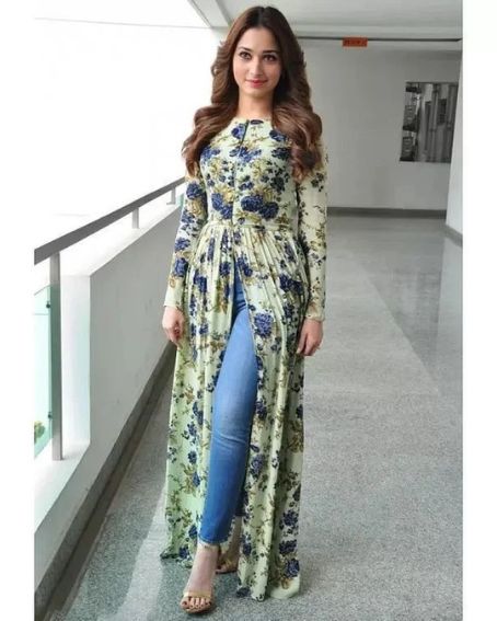 Indian Designer Girl's Rayon Regular Front Slit Kurta, Long Kurti Suits  Salwar Suits Floral Printed Silt Kurti Suits Fusion Wear Silt Kurti - Etsy  Israel