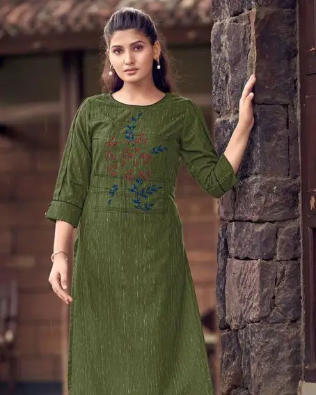 Thread Embroidery Round Neck Kurti