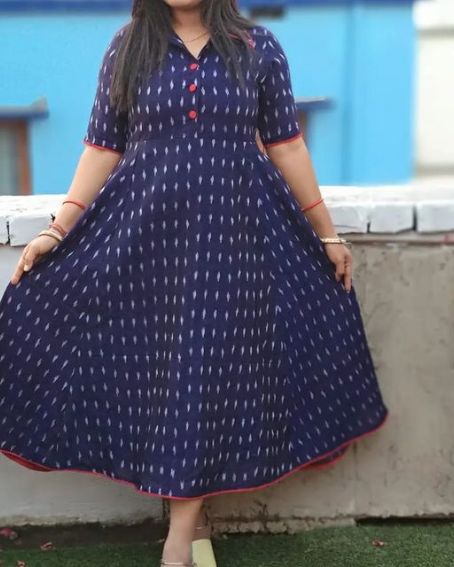 Traditional Sambalpuri Blue Dress with Collar Neck Design