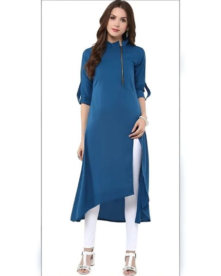 Trendy Blue Up and Down Kurti with Side Cut Design