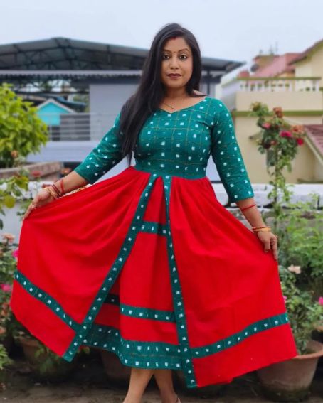 Trendy Sambalpuri Design Dress with V-Cut Neckline