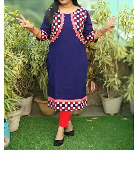 Unique Neck Design with Piping of a Sambalpuri Kurti