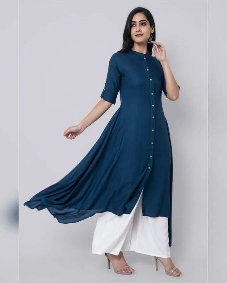 Up and Down Navy Blue Long Kurti with Palazzo