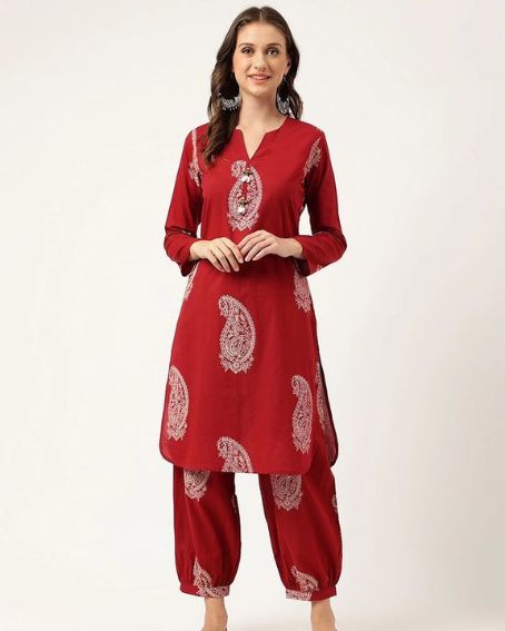 V Neck Paisley Design Pure Cotton Kurti