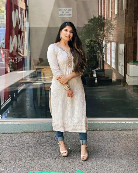 V Neckline Embroidery Side Cut Kurti