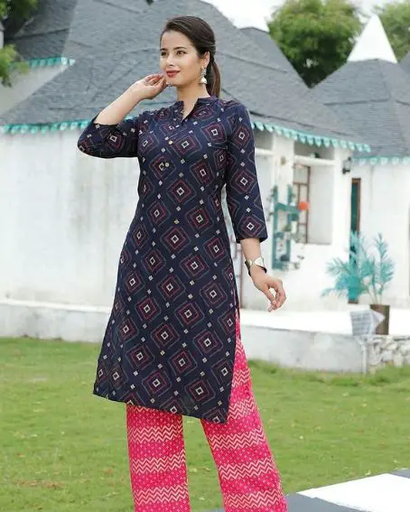 V Slit High Neck Kurti with Plazzo