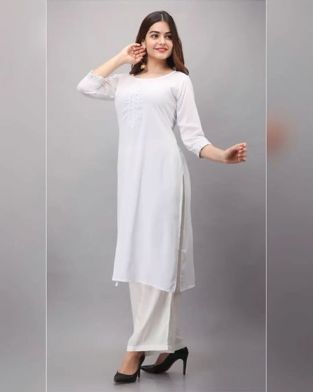 Viscose Rayon Fabric Plain White Kurti and Pant Design