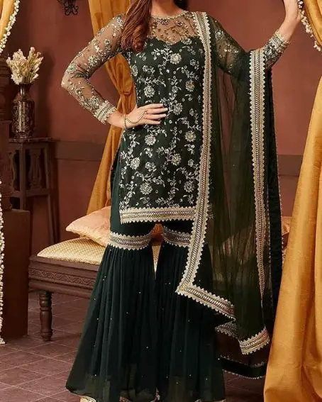 Wedding Designer Kurti with Transparent Net Neck Design