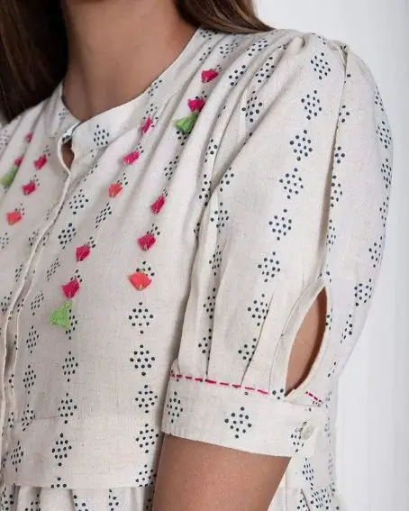 White Kurti Half Sleeve Design with Cuffs and a Slit Open