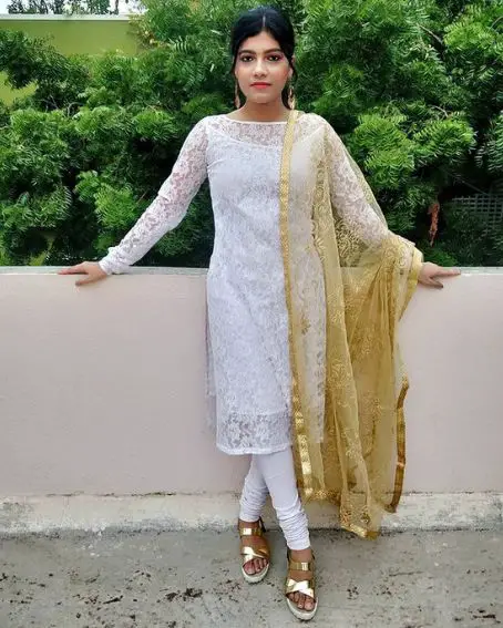 White Transparent Net Kurti Neck Design