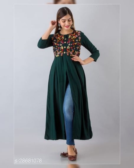 Wonderful Long Kurti with Front Slit and Jeans