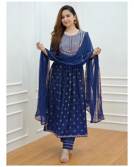 Yoke Embroidery Round Neck Kurti