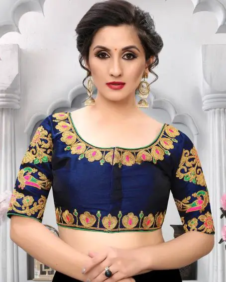 Amazing Peacock Coding Work Navy Blue Fully Stitched Blouse