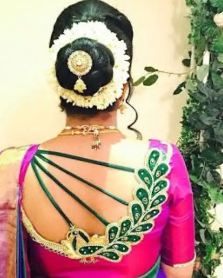 Amazing Peacock Embroidered Design Pink Color with violet saree
