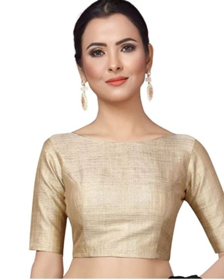 Beige Boat Neck Pure Silk Mark With Tussar Silk Blouses