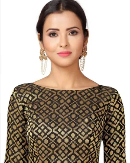 Benaras Boat Neck Blouse Design In Black Color