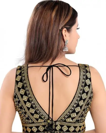 Black Designer Indian V-Neck Saree Blouse Choli