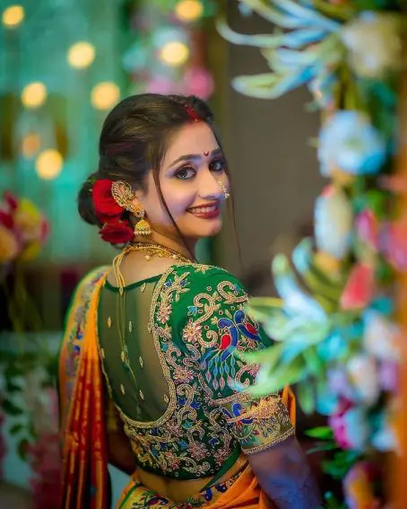 Dark Green blouse with Peacock Heavy Designer Blouse for traditional