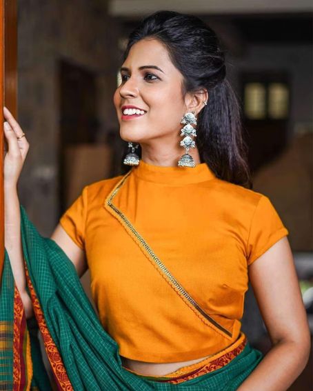 Stand neck online blouse design