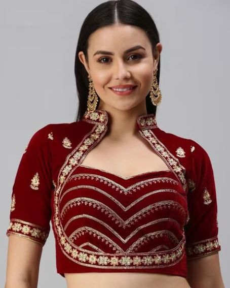 Embellished Embroidery Collar Neck Blouse