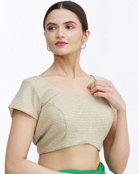 Gold V Neck Metallic Saree Blouse