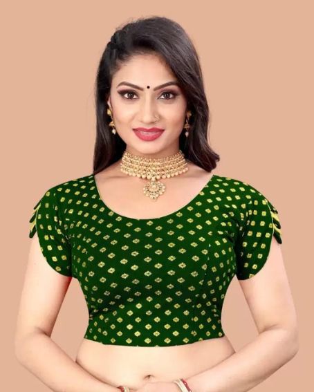 Green Color Round Neck Women Blouse