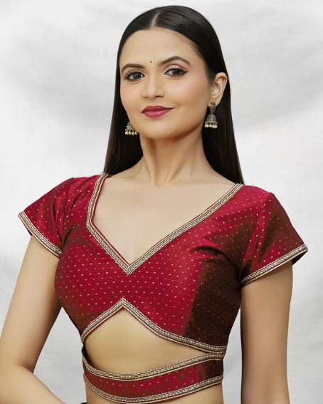 Maroon Art Silk Cutout Blouse