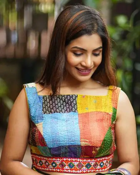 Multicolor Boat Neck Cotton Blouse with Kutch Embroidery