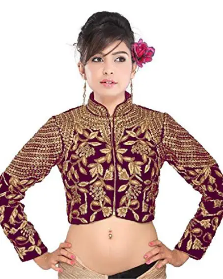 Neck Collar Velvet Embroidery Jacket Un-Stitched Blouse