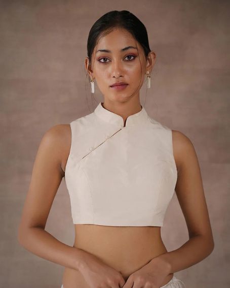 Off White Color Collar Neck Blouse Design