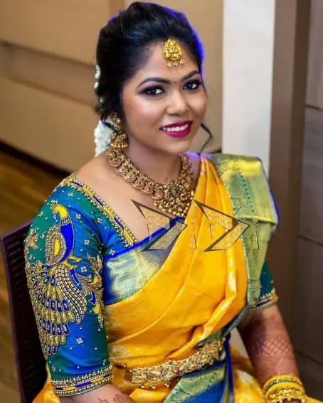 Peacock Embroidered Bridal Design Blouse blue Color