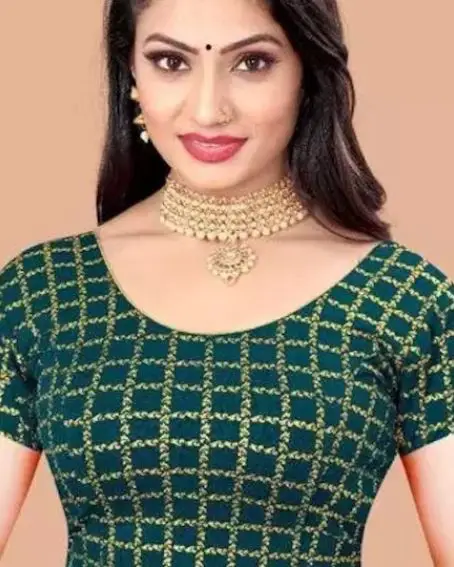 Peacock Green Color Short Hands Blouse Design