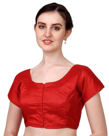 Pujia Mills Women's Phantom Silk Short Sleeves Readymade Saree Blouse