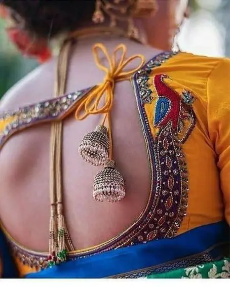 Red Peacock Embroidered Bridal Design Blouse Yellow Color