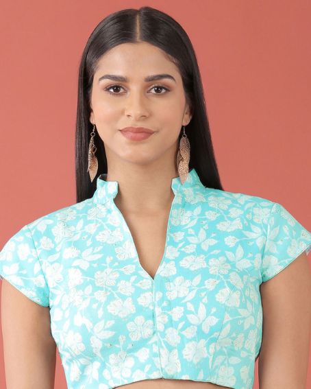 Sky Blue Viscose Rayon Readymade Blouse