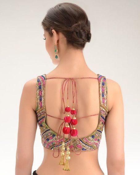 Sleeveless Kundan Work Blouse with Knot Style