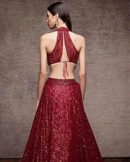 Unique Maroon Color Back Dori Blouse Design