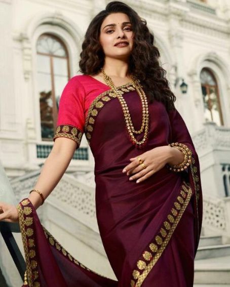 Amazing Maroon Colour Saree with Orange Color Contrast Blouse