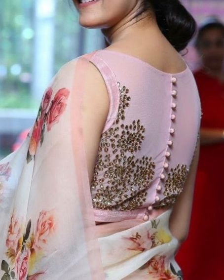 Amazing Pink Color Latest Blouse Designs Using Potli