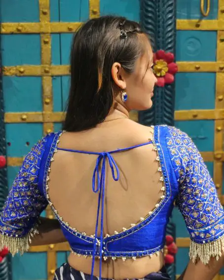 Amazing Royal Blue Blouse Design with Tassel