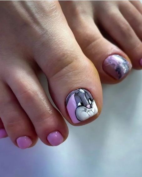Baby Pink With Cute Cat Toe Nail Art Design For Fall