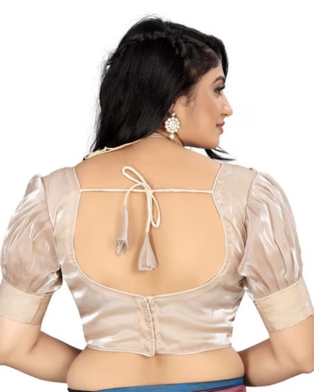 Back Open Organza Blouse with Puff Sleeves