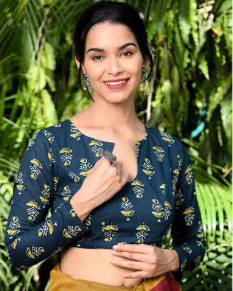 Batik Printed Organic Cotton Saree Blouse With Green Saree