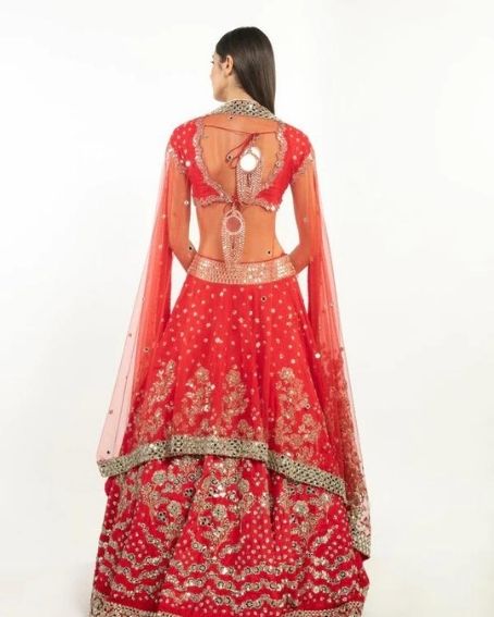 Begum Red Embellished Lehenga Set with Latkan Blouse