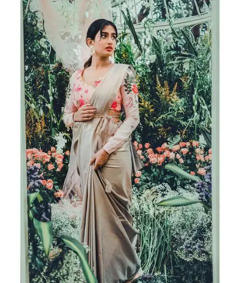 Beige Color Plain Saree with Designer Blouse