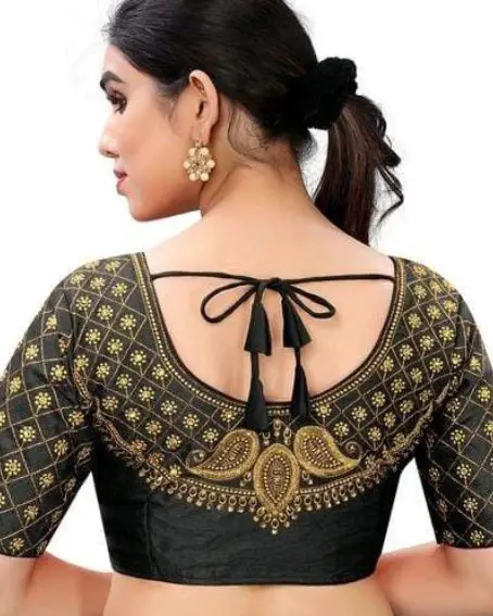 Black Color Machine Embroidery Work Blouse For Saree