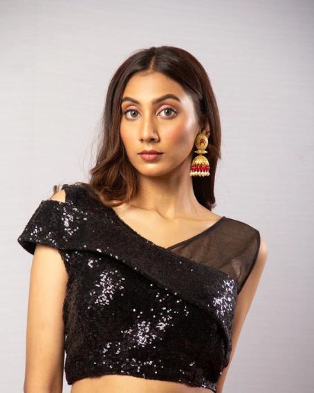 Black Color Sequence & Net Asyymthical Blouse