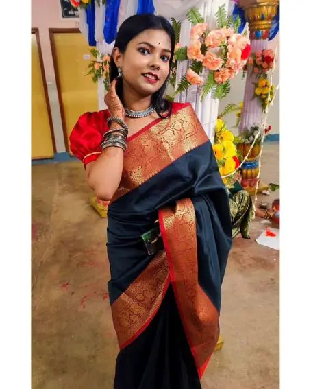 Black Fancy Saree with Puff Blouse