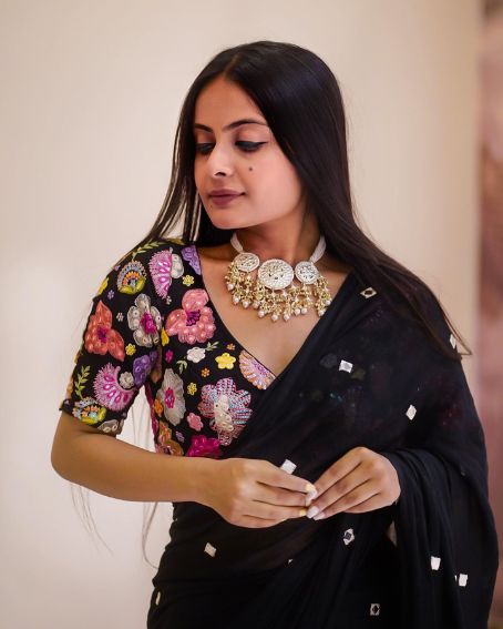 Black Floral Casual Wear Blouse Design