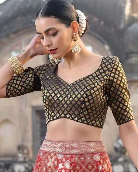 Black & Golden Woven-Design Brocade Saree Blouse